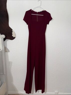 Fashion Nova Burgundy Short-Sleeve Wide-Leg Jumpsuit